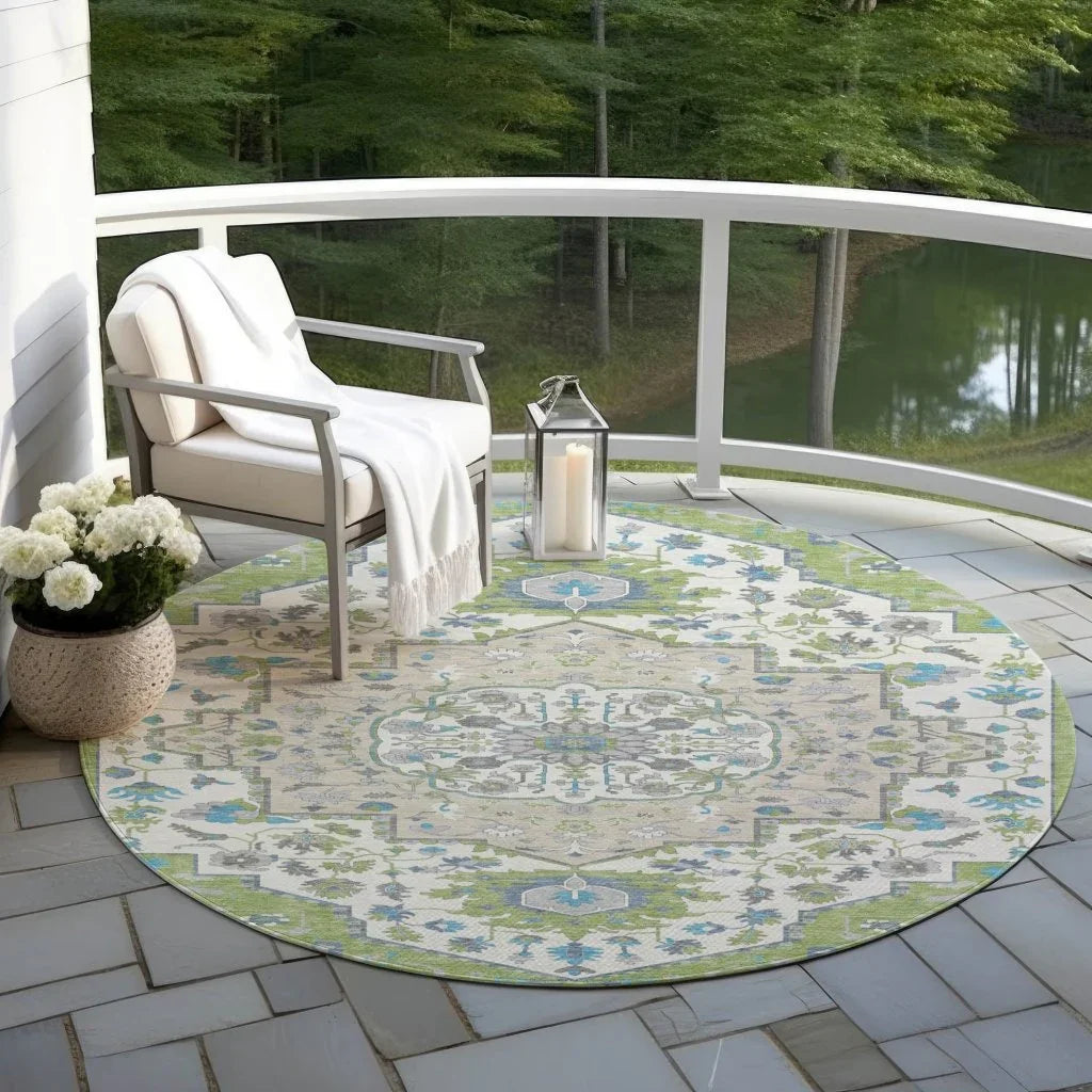 Lidia Green Washable Indoor-Outdoor Rug-Outdoor Rugs-LOOMLAN Rugs-LOOMLAN