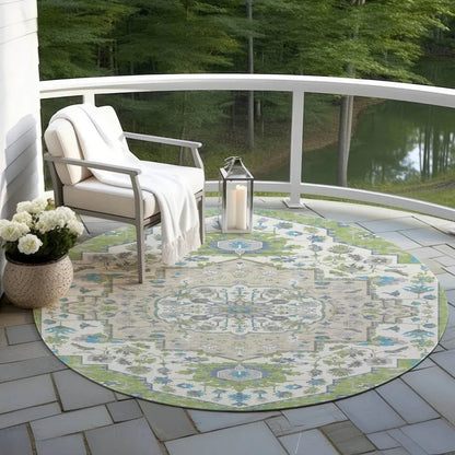 Lidia Green Washable Indoor-Outdoor Rug-Outdoor Rugs-LOOMLAN Rugs-LOOMLAN