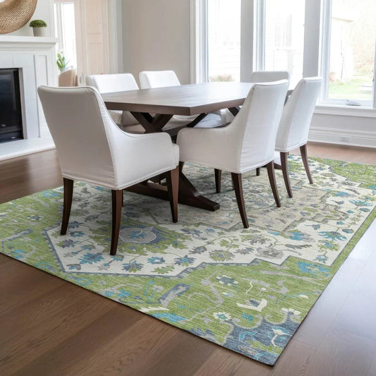 Lidia Green Washable Indoor-Outdoor Rug-Outdoor Rugs-LOOMLAN Rugs-LOOMLAN