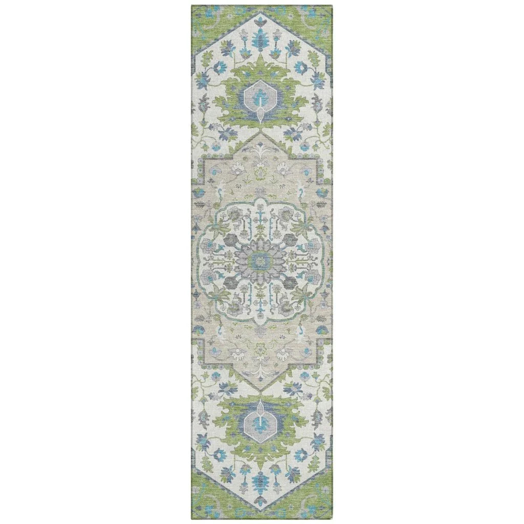 Lidia Green Washable Indoor-Outdoor Rug-Outdoor Rugs-LOOMLAN Rugs-2'3" x 7'6"-LOOMLAN