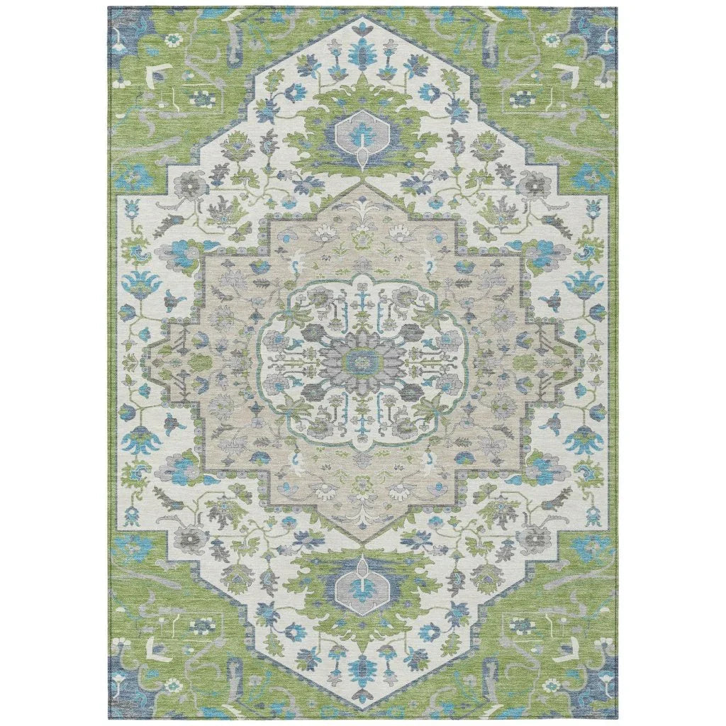 Lidia Green Washable Indoor-Outdoor Rug-Outdoor Rugs-LOOMLAN Rugs-2'6" x 3'10"-LOOMLAN