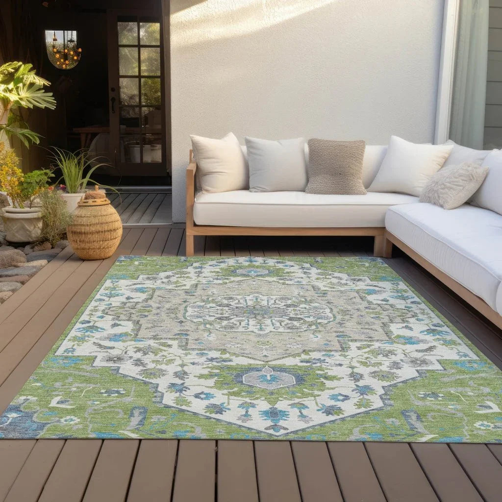Lidia Green Washable Indoor-Outdoor Rug-Outdoor Rugs-LOOMLAN Rugs-LOOMLAN