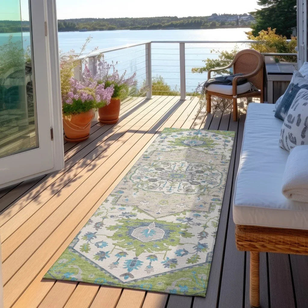 Lidia Green Washable Indoor-Outdoor Rug-Outdoor Rugs-LOOMLAN Rugs-LOOMLAN
