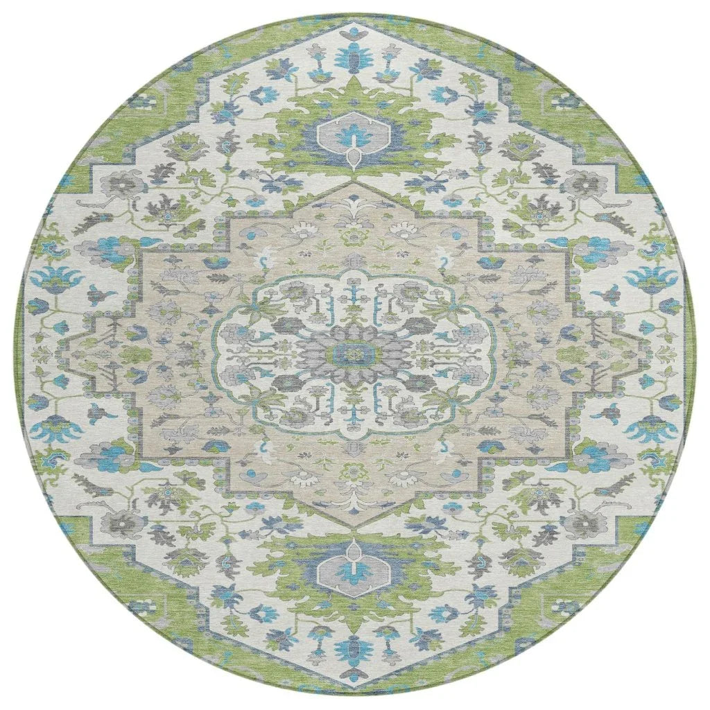 Lidia Green Washable Indoor-Outdoor Rug-Outdoor Rugs-LOOMLAN Rugs-8' x 8'-LOOMLAN