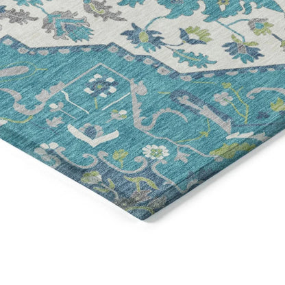 Lidia Teal Washable Indoor-Outdoor Rug-Outdoor Rugs-LOOMLAN Rugs-LOOMLAN