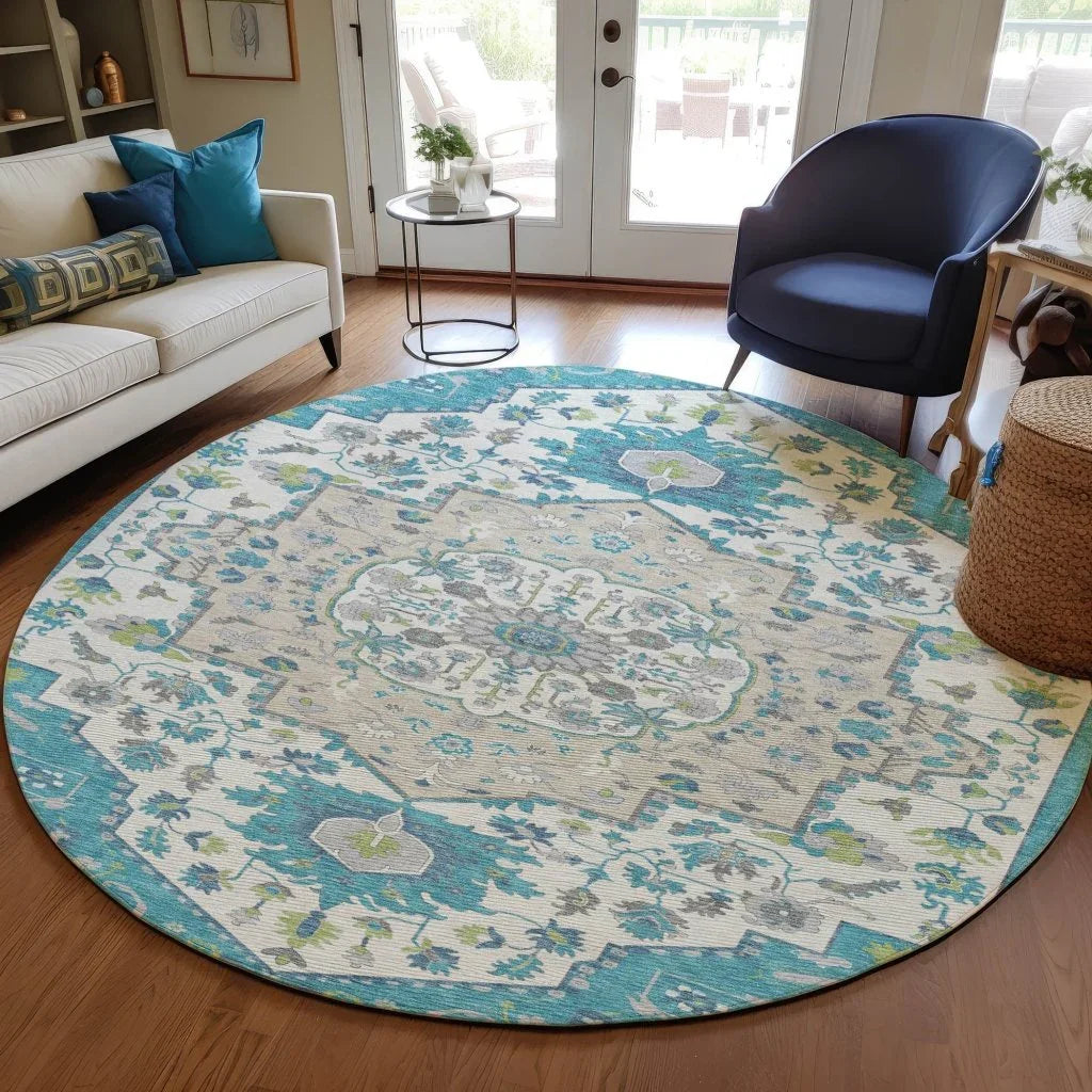 Lidia Teal Washable Indoor-Outdoor Rug-Outdoor Rugs-LOOMLAN Rugs-LOOMLAN