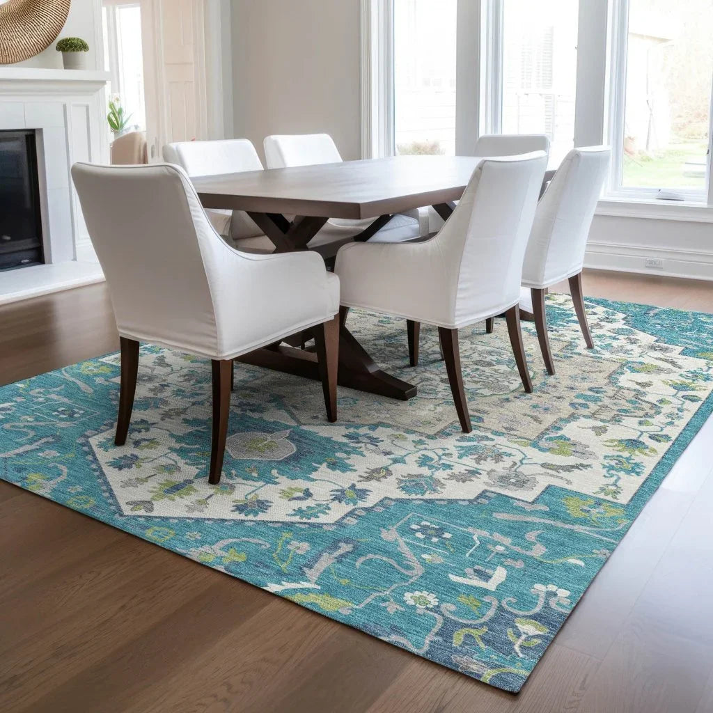Lidia Teal Washable Indoor-Outdoor Rug-Outdoor Rugs-LOOMLAN Rugs-LOOMLAN