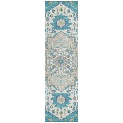 Lidia Teal Washable Indoor-Outdoor Rug-Outdoor Rugs-LOOMLAN Rugs-2'3" x 7'6"-LOOMLAN