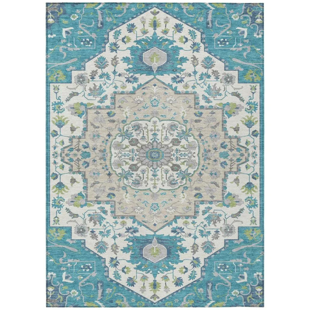 Lidia Teal Washable Indoor-Outdoor Rug-Outdoor Rugs-LOOMLAN Rugs-2'6" x 3'10"-LOOMLAN