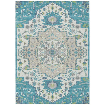 Lidia Teal Washable Indoor-Outdoor Rug-Outdoor Rugs-LOOMLAN Rugs-2'6" x 3'10"-LOOMLAN