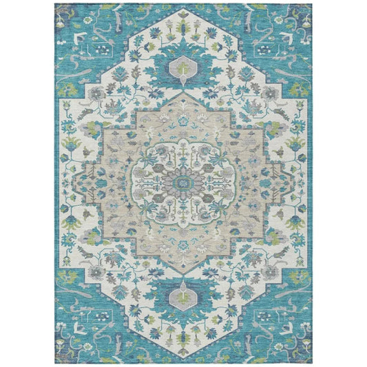 Lidia Teal Washable Indoor-Outdoor Rug-Outdoor Rugs-LOOMLAN Rugs-2'6" x 3'10"-LOOMLAN