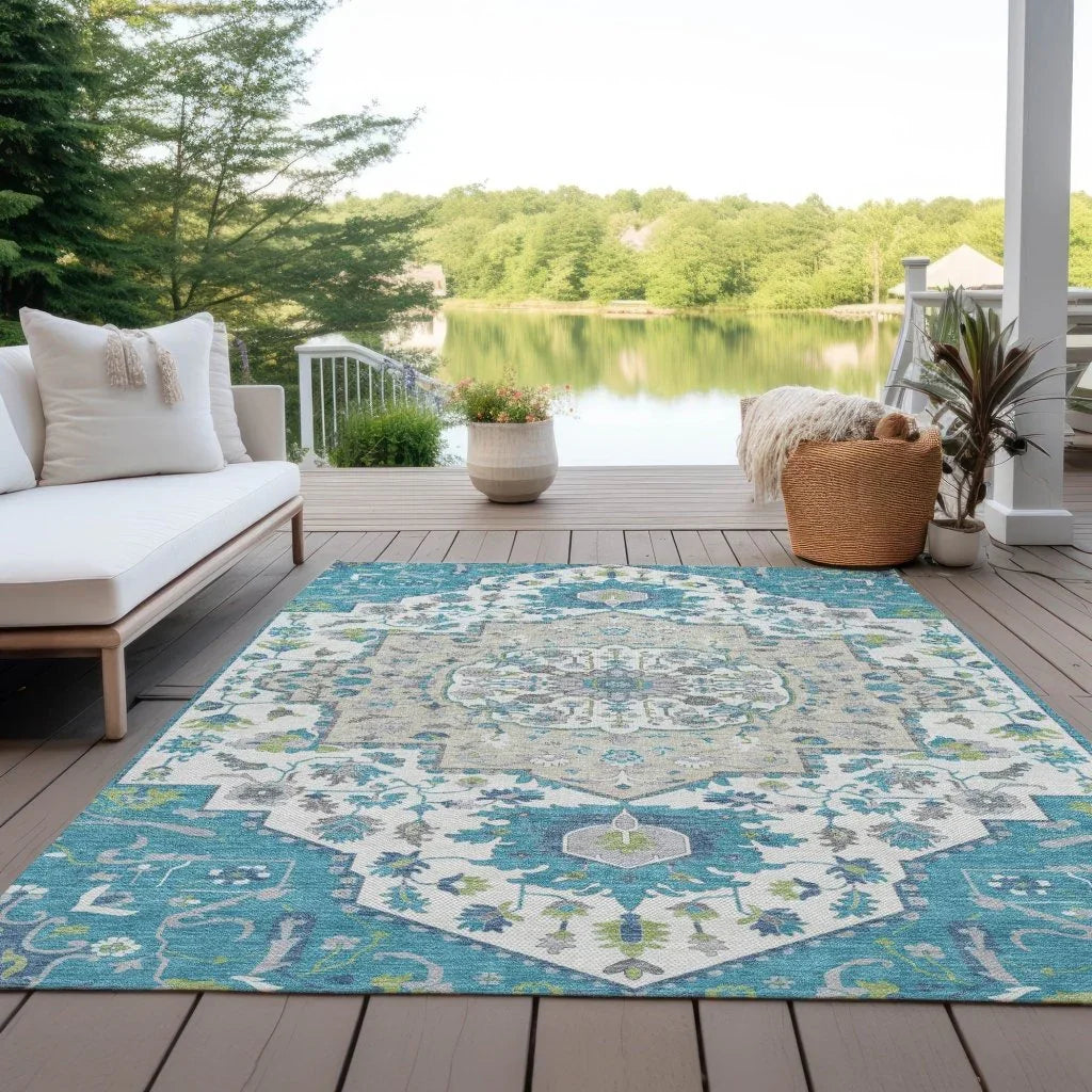 Lidia Teal Washable Indoor-Outdoor Rug-Outdoor Rugs-LOOMLAN Rugs-LOOMLAN