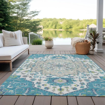 Lidia Teal Washable Indoor-Outdoor Rug-Outdoor Rugs-LOOMLAN Rugs-LOOMLAN