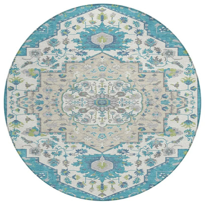 Lidia Teal Washable Indoor-Outdoor Rug-Outdoor Rugs-LOOMLAN Rugs-8' x 8'-LOOMLAN