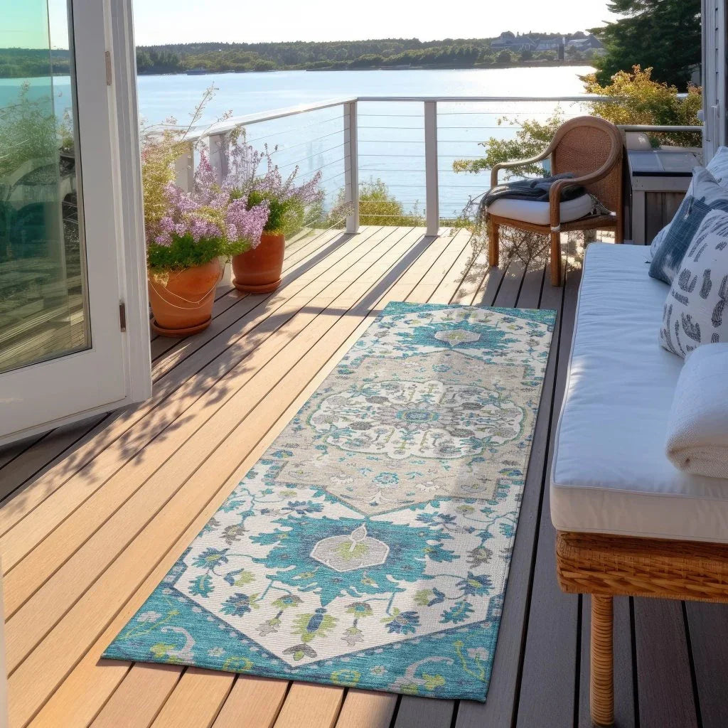 Lidia Teal Washable Indoor-Outdoor Rug-Outdoor Rugs-LOOMLAN Rugs-LOOMLAN