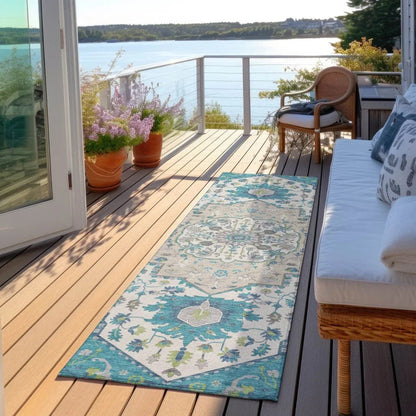Lidia Teal Washable Indoor-Outdoor Rug-Outdoor Rugs-LOOMLAN Rugs-LOOMLAN
