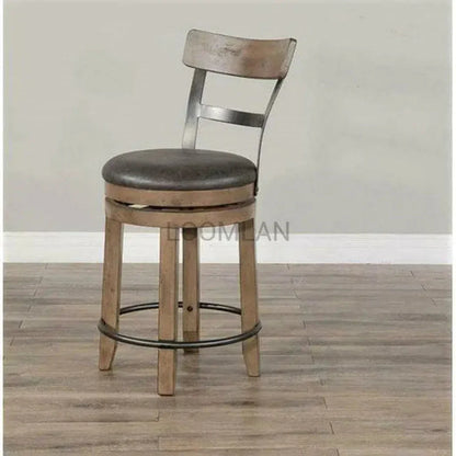 Light Brown Round Barrel Pub Table Barstools 5 PC Set-Dining Table Sets-Sunny D-LOOMLAN
