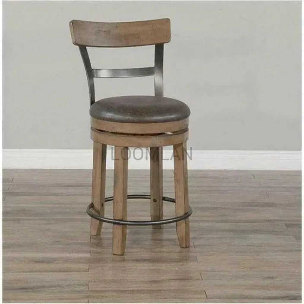 Light Brown Round Barrel Pub Table Barstools 5 PC Set-Dining Table Sets-Sunny D-LOOMLAN