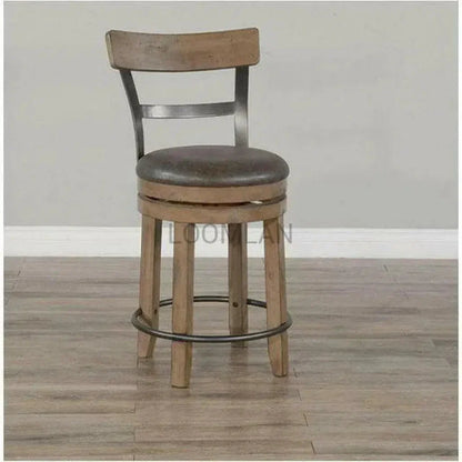 Light Brown Round Barrel Pub Table Barstools 5 PC Set-Dining Table Sets-Sunny D-LOOMLAN