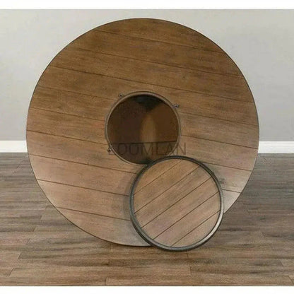 Light Brown Round Barrel Pub Table Barstools 5 PC Set-Dining Table Sets-Sunny D-LOOMLAN