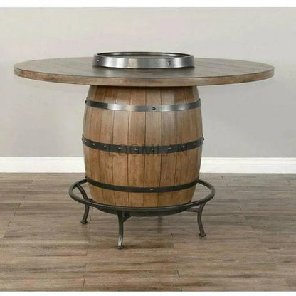 Light Brown Round Barrel Pub Table Barstools 5 PC Set-Dining Table Sets-Sunny D-LOOMLAN