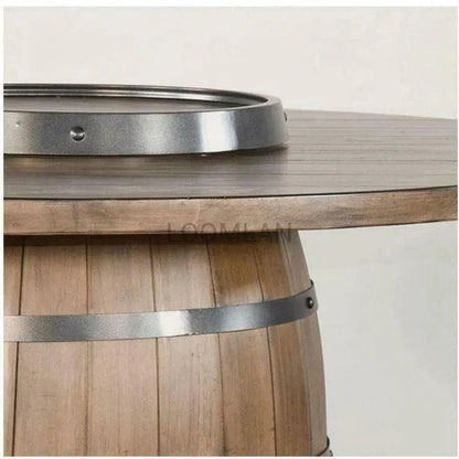 Light Brown Round Barrel Pub Table Barstools 5 PC Set-Dining Table Sets-Sunny D-LOOMLAN