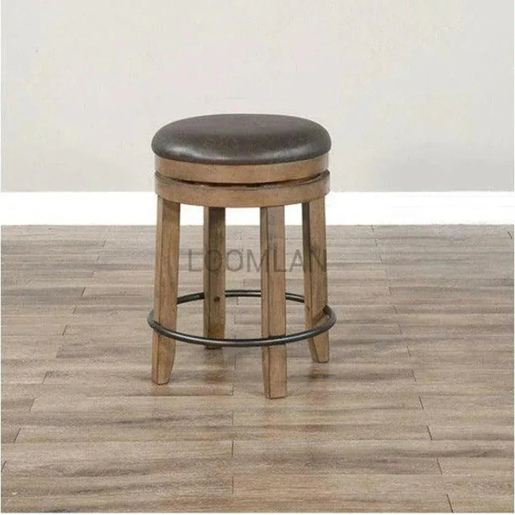 Light Brown Round Barrel Pub Table Stools 5 PC Set-Dining Table Sets-Sunny D-LOOMLAN