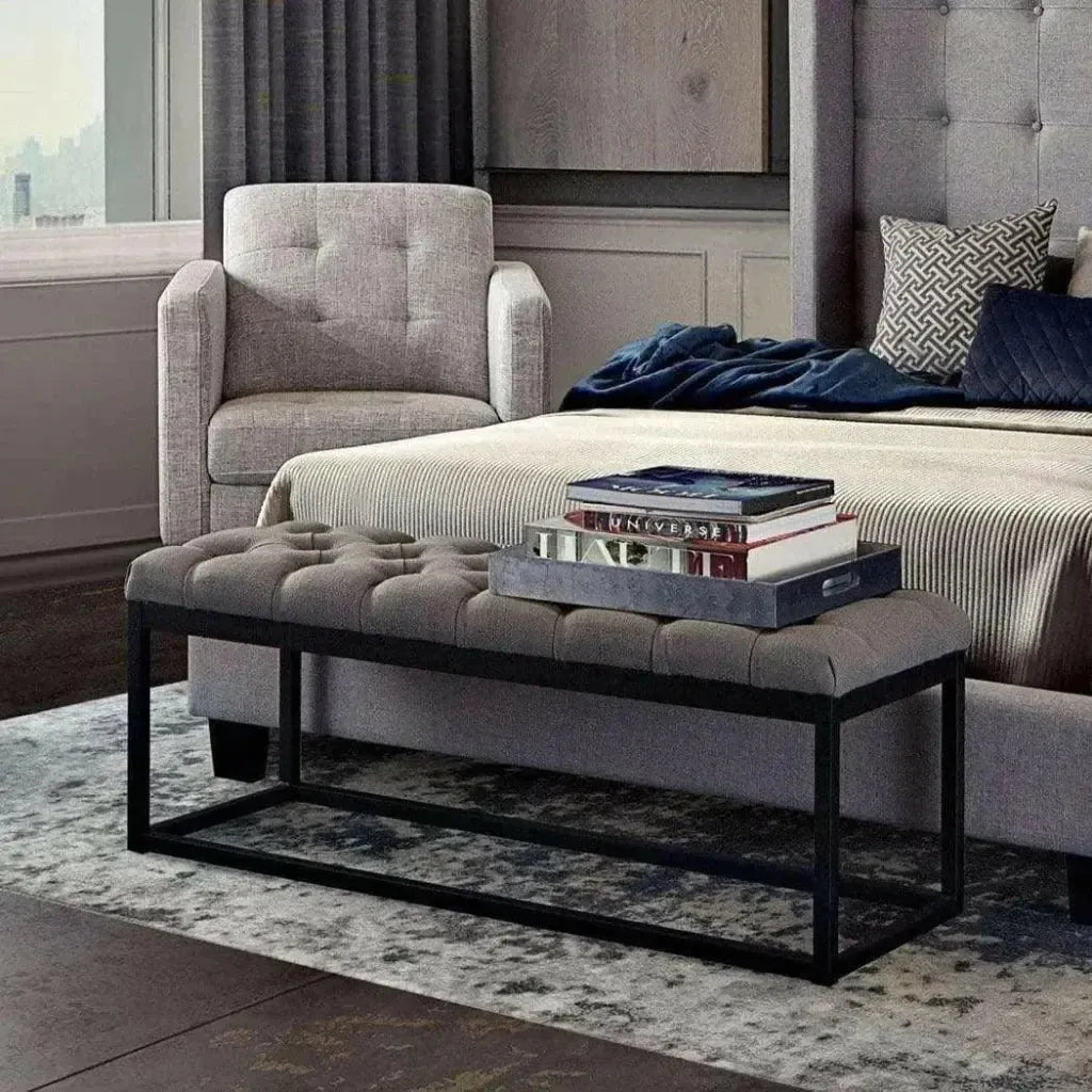 Linen Tufted Small Bedroom Bench in Grey - LOOMLAN - Diamond Sofa - Bedroom Benches