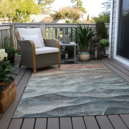 Linover Teal Washable Indoor - Outdoor Rug - LOOMLAN - LOOMLAN Rugs - Outdoor Rugs