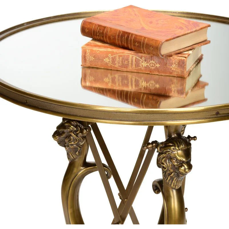 Lion In The Library Brass Framed Side Table - LOOMLAN - Wildwood - Side Tables