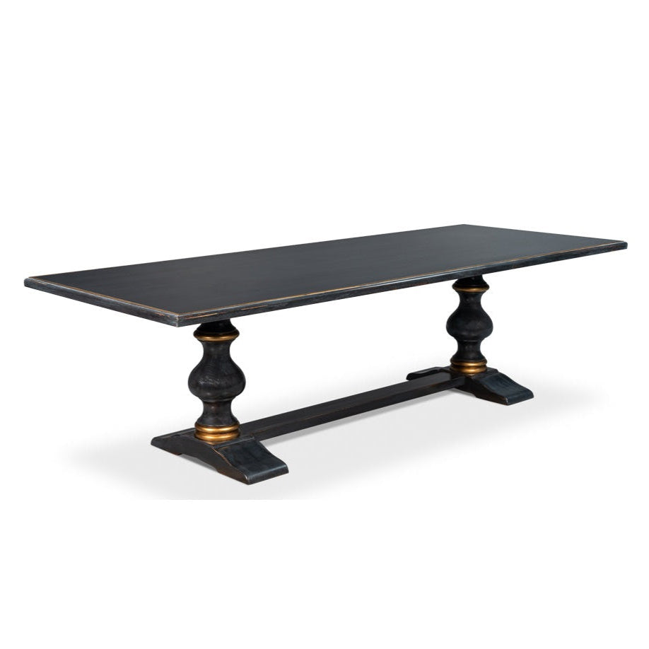 Lionisio Trestle Rectangular Dining Table-Dining Tables-Sarreid-Black-LOOMLAN