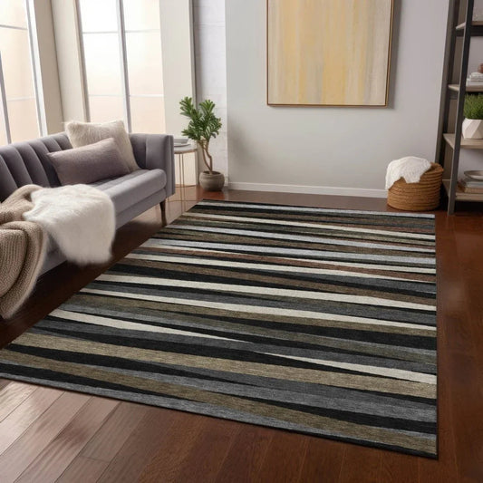 Liora Black Washable Indoor-Outdoor Rug-Outdoor Rugs-LOOMLAN Rugs-LOOMLAN