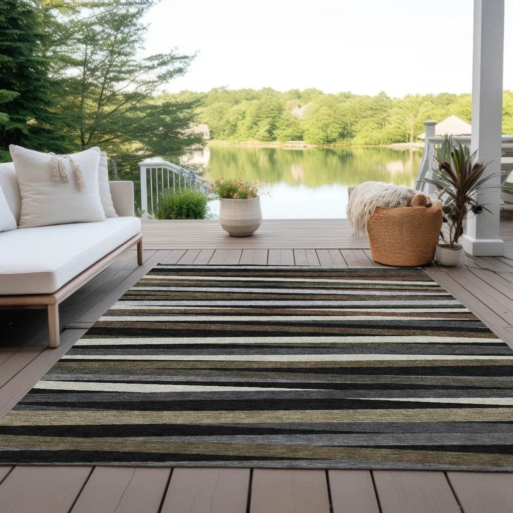Liora Black Washable Indoor-Outdoor Rug-Outdoor Rugs-LOOMLAN Rugs-LOOMLAN