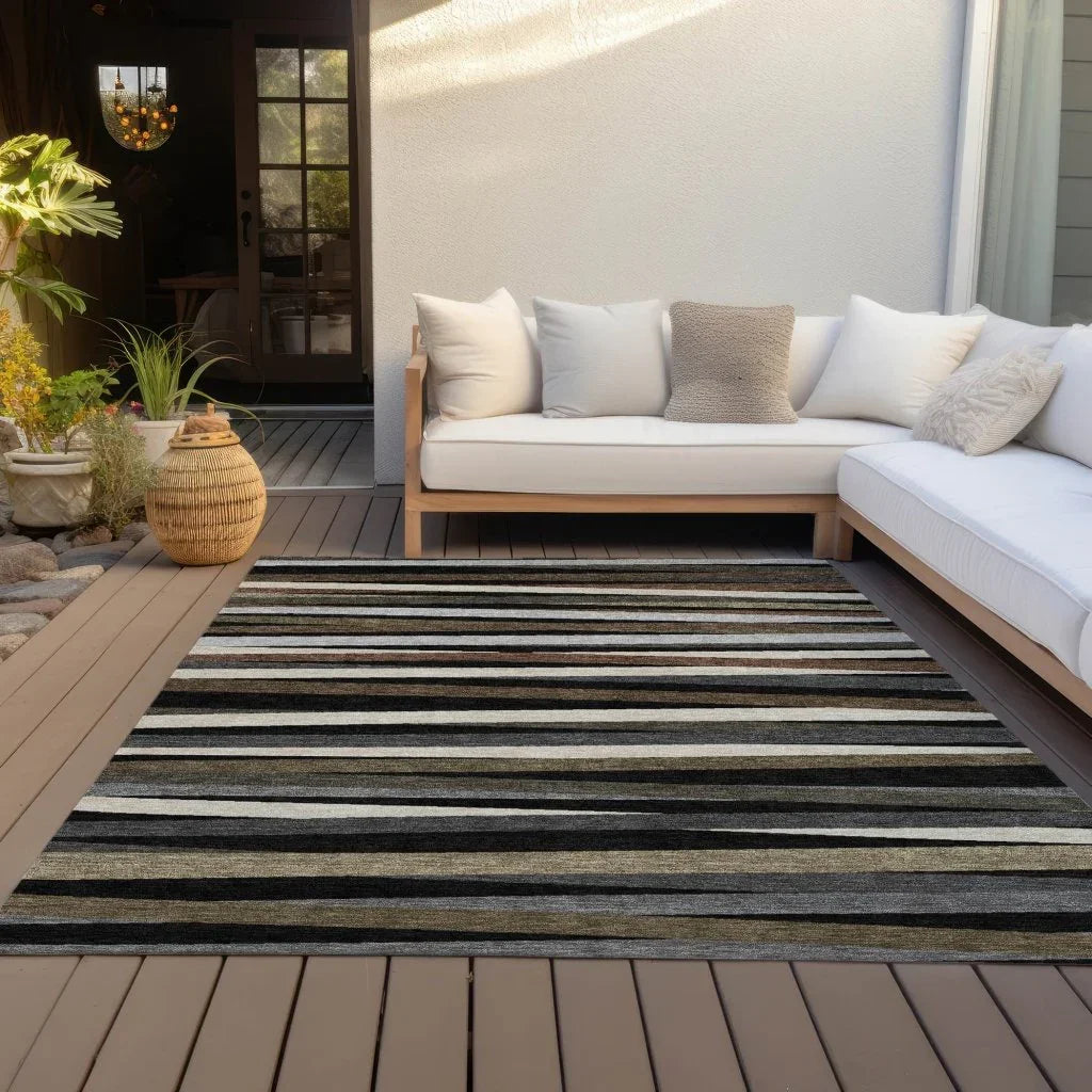 Liora Black Washable Indoor-Outdoor Rug-Outdoor Rugs-LOOMLAN Rugs-LOOMLAN