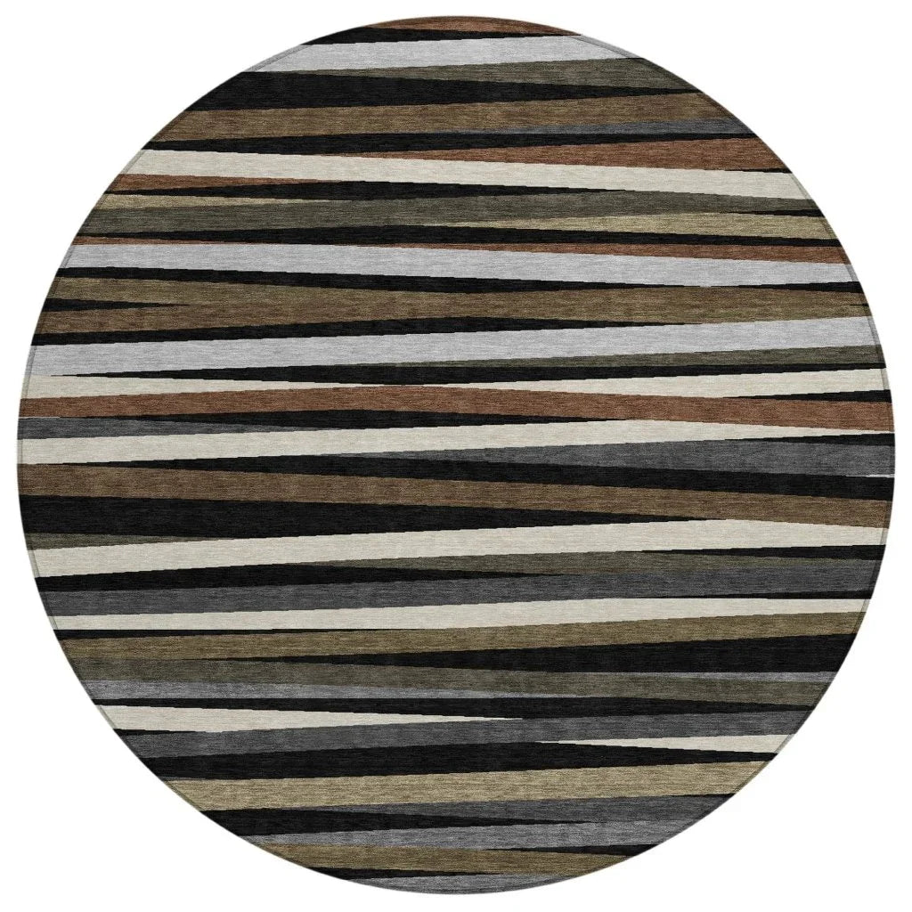 Liora Black Washable Indoor-Outdoor Rug-Outdoor Rugs-LOOMLAN Rugs-8' x 8'-LOOMLAN