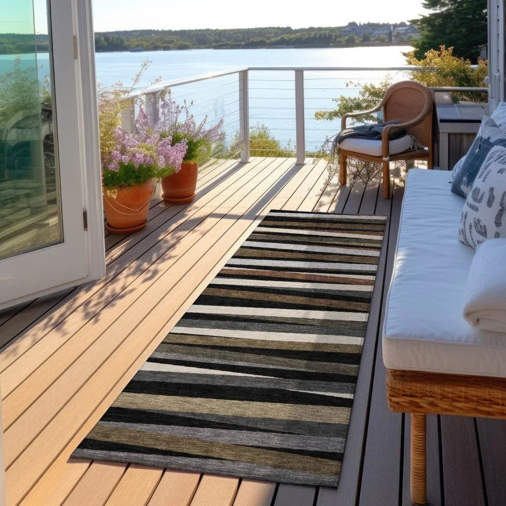 Liora Black Washable Indoor-Outdoor Rug-Outdoor Rugs-LOOMLAN Rugs-LOOMLAN