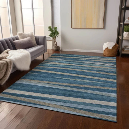 Liora Blue Washable Indoor-Outdoor Rug-Outdoor Rugs-LOOMLAN Rugs-LOOMLAN