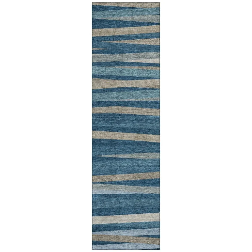 Liora Blue Washable Indoor-Outdoor Rug-Outdoor Rugs-LOOMLAN Rugs-2'3" x 7'6"-LOOMLAN