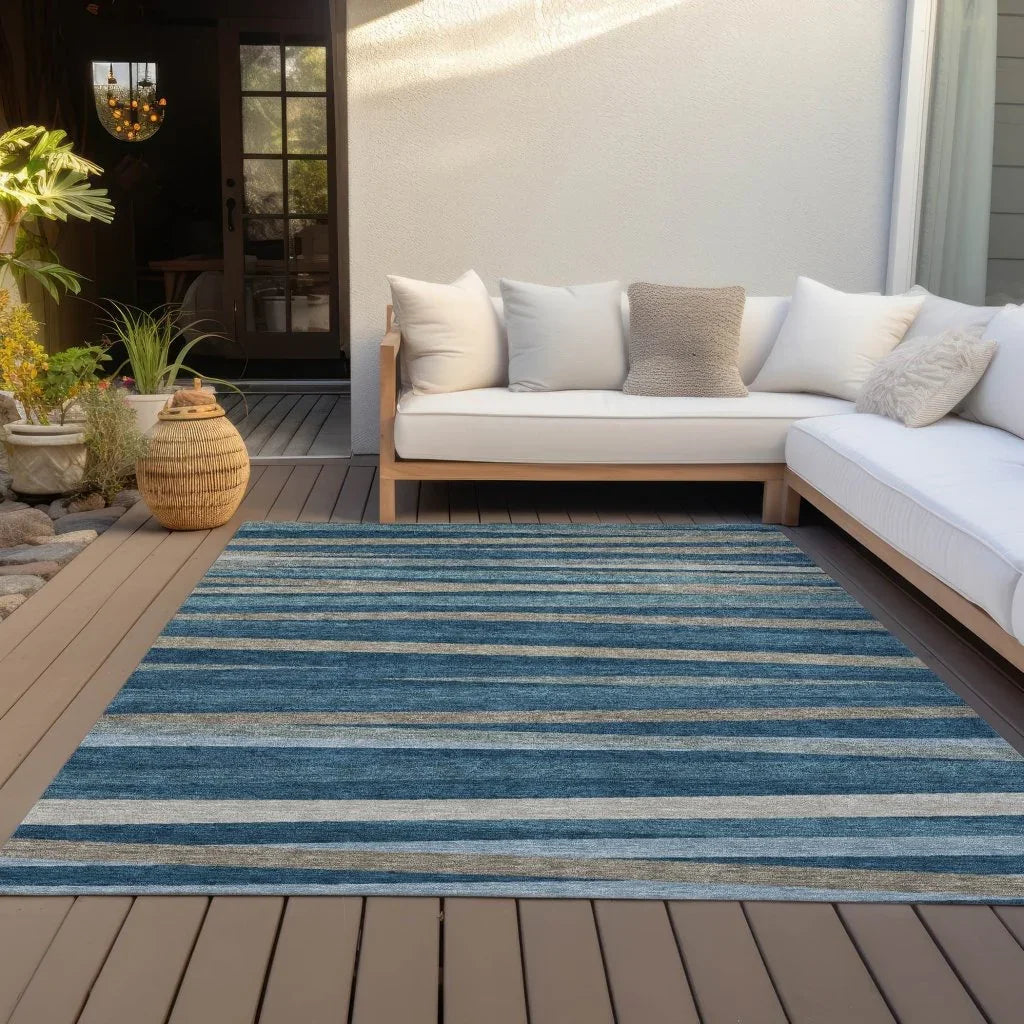 Liora Blue Washable Indoor-Outdoor Rug-Outdoor Rugs-LOOMLAN Rugs-LOOMLAN