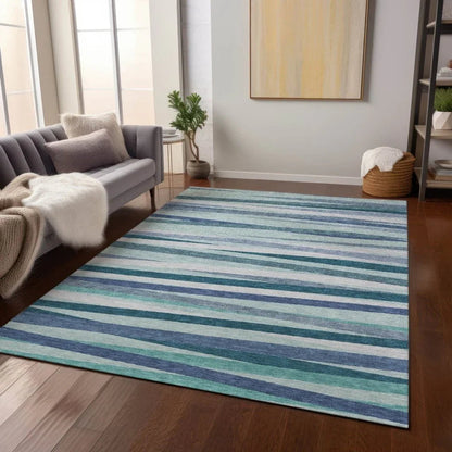 Liora Teal Washable Indoor-Outdoor Rug-Outdoor Rugs-LOOMLAN Rugs-LOOMLAN