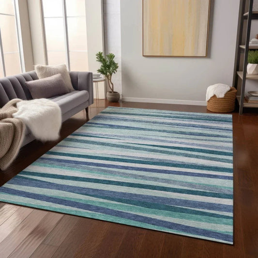 Liora Teal Washable Indoor-Outdoor Rug-Outdoor Rugs-LOOMLAN Rugs-LOOMLAN