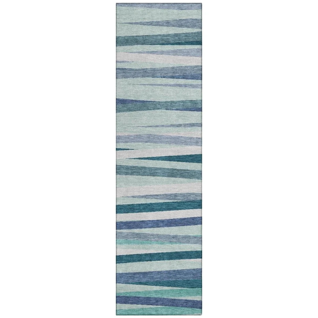 Liora Teal Washable Indoor-Outdoor Rug-Outdoor Rugs-LOOMLAN Rugs-2'3" x 7'6"-LOOMLAN