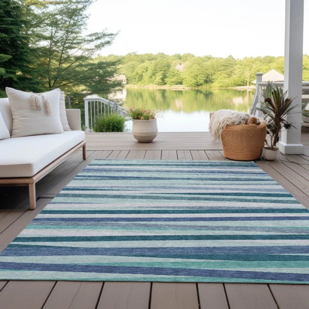 Liora Teal Washable Indoor-Outdoor Rug-Outdoor Rugs-LOOMLAN Rugs-LOOMLAN