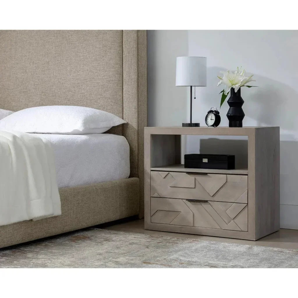 Lisboa Nightstand Light Grey Wood Ample Storage - LOOMLAN - SUNPAN - Nightstands