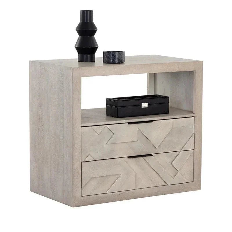 Lisboa Nightstand Light Grey Wood Ample Storage - LOOMLAN - SUNPAN - Nightstands