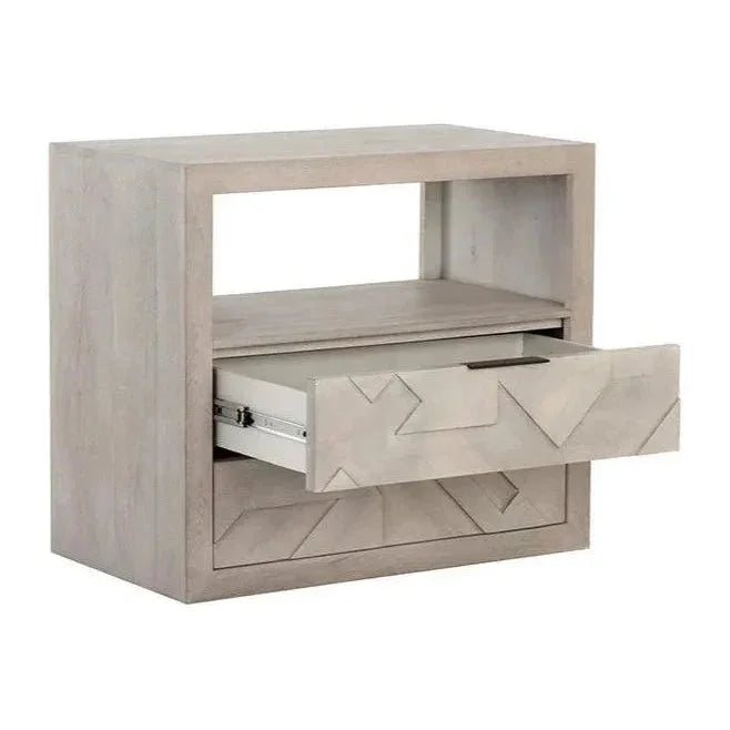 Lisboa Nightstand Light Grey Wood Ample Storage - LOOMLAN - SUNPAN - Nightstands