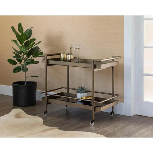 Livingston Steel Framed Glass Bar Cart-Home Bar Carts-SUNPAN-LOOMLAN
