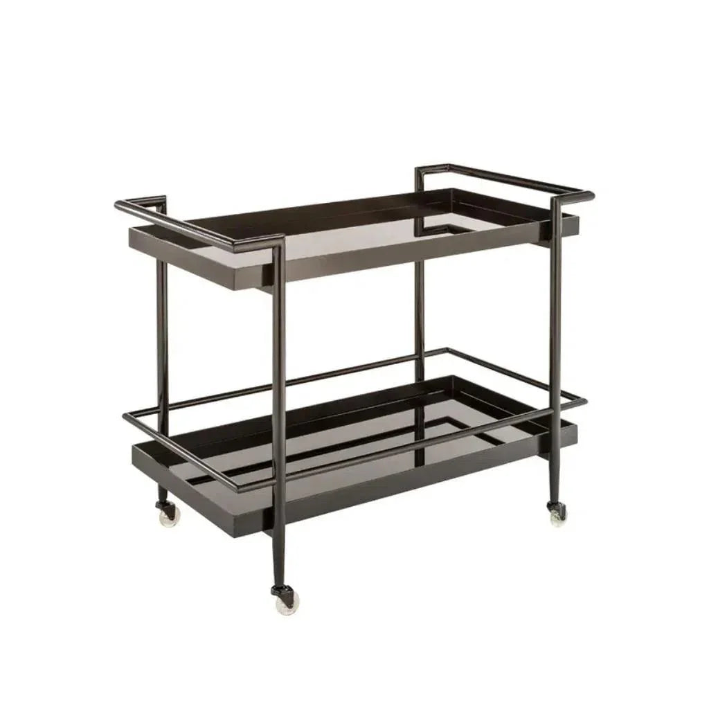 Livingston Steel Framed Glass Bar Cart-Home Bar Carts-SUNPAN-Black-LOOMLAN