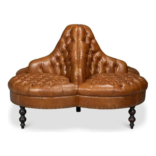 Lobby Wood Leather Brown Sofa - LOOMLAN - Sarreid - Sofas & Loveseats