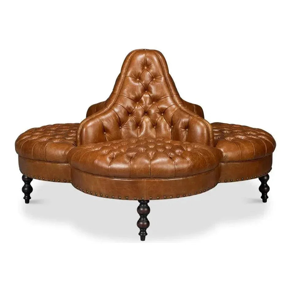 Lobby Wood Leather Brown Sofa - LOOMLAN - Sarreid - Sofas & Loveseats